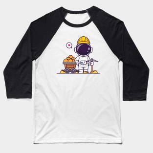 Cute Astronaut Mining Gold Coin Cartoon Baseball T-Shirt